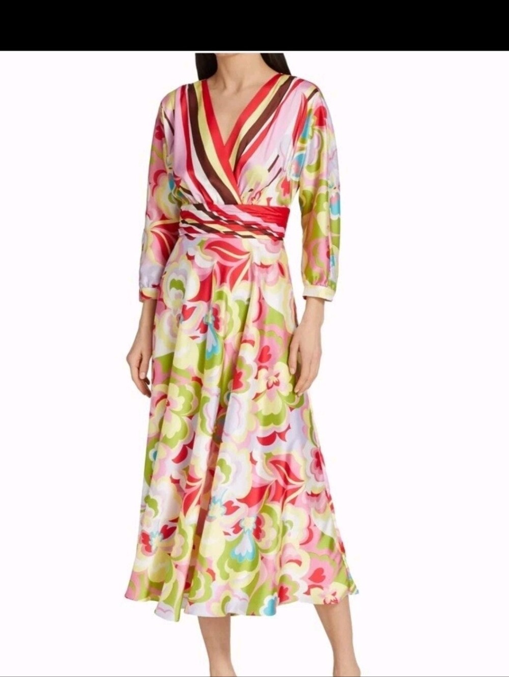 Rickie Freeman by Teri Jon Women's Yellow Floral V-Neck Dress Size 8 - Picture 3 of 15